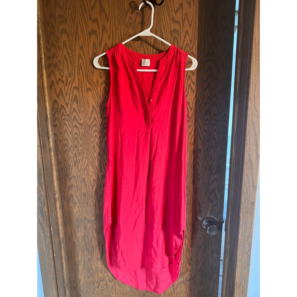 Cupio Red Sleeveless High‎ Low Shift Dress Crochet Trim Split V-Neck Viscose